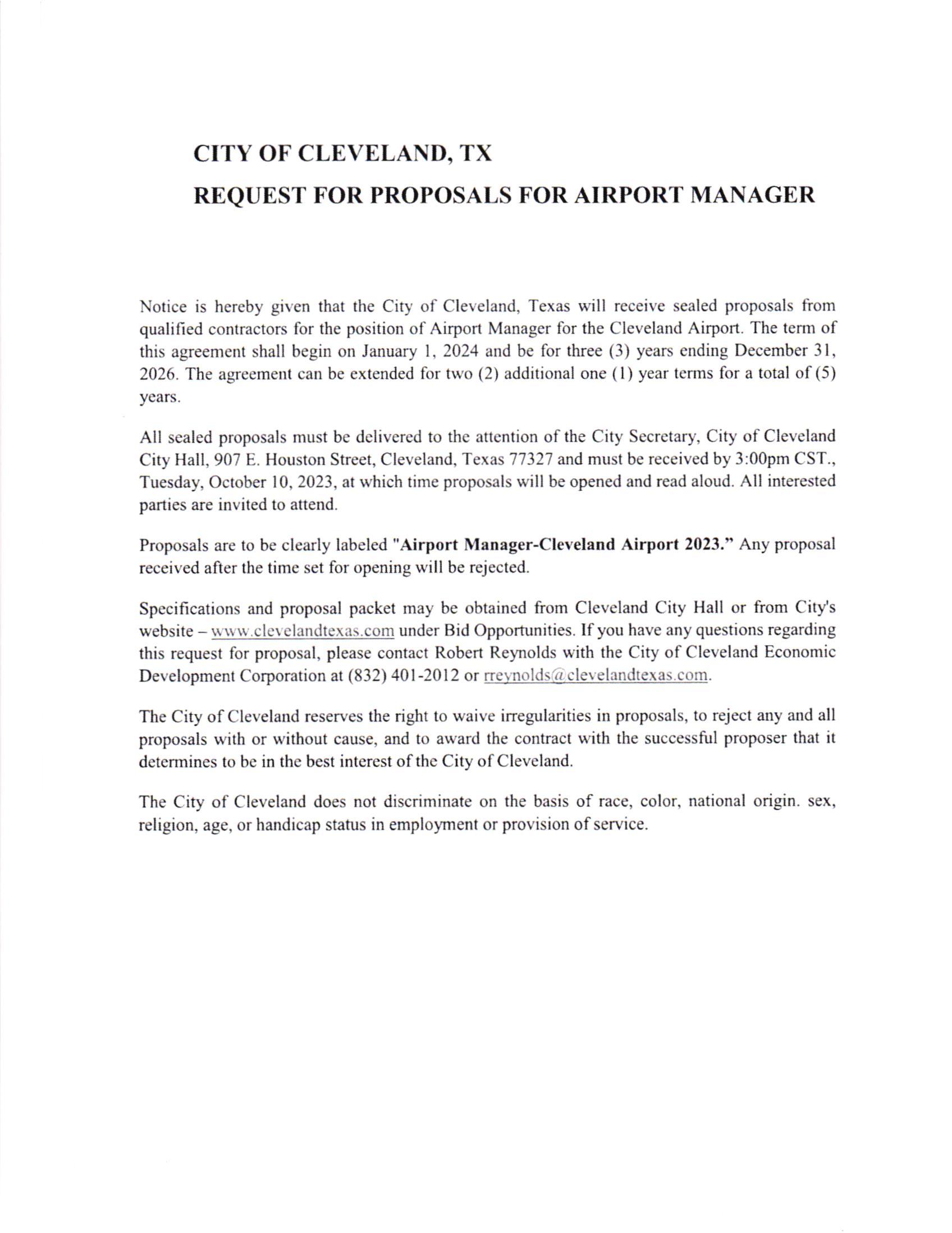 Airport Manager RFP