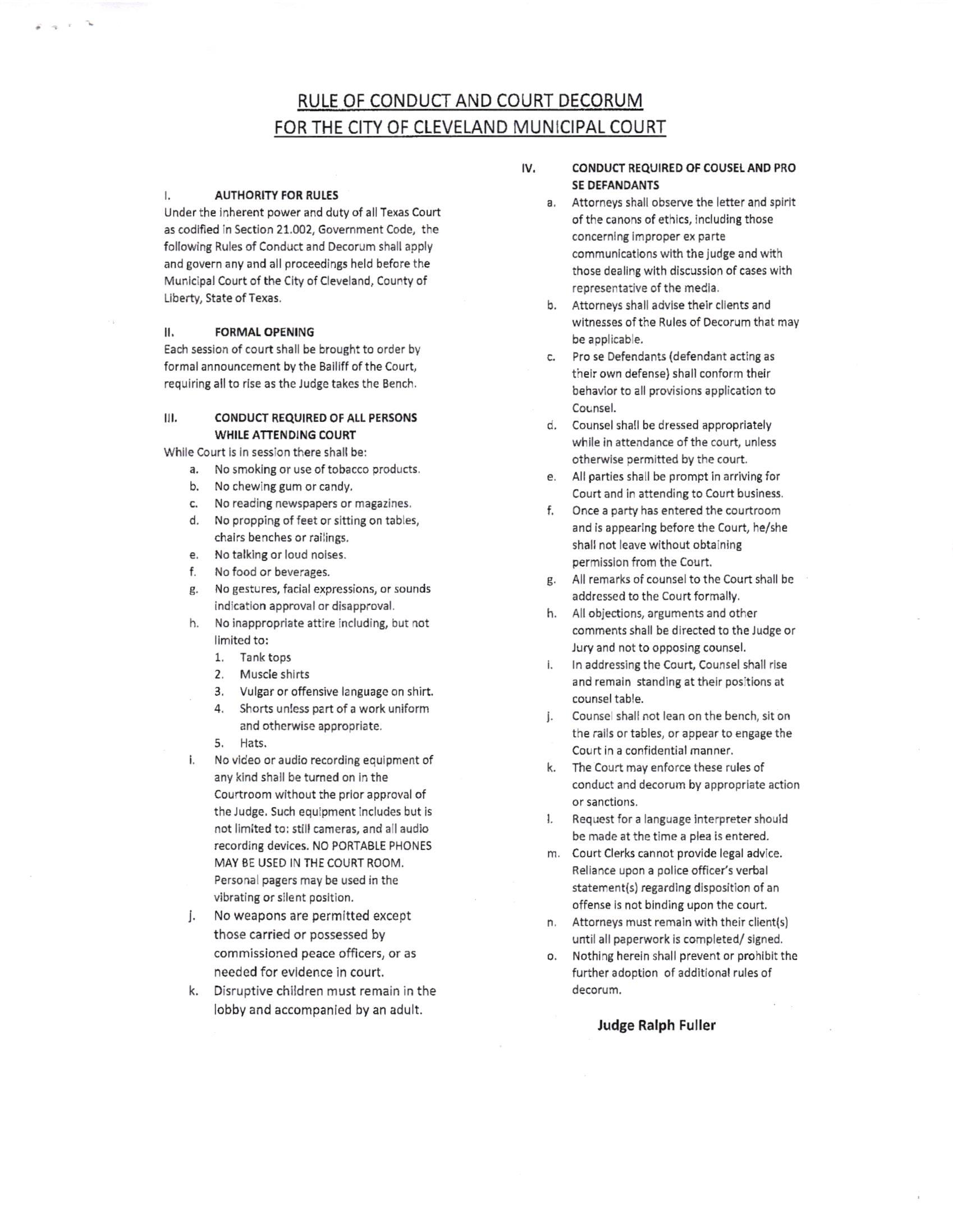 Rules of Conduct and Court Decorum