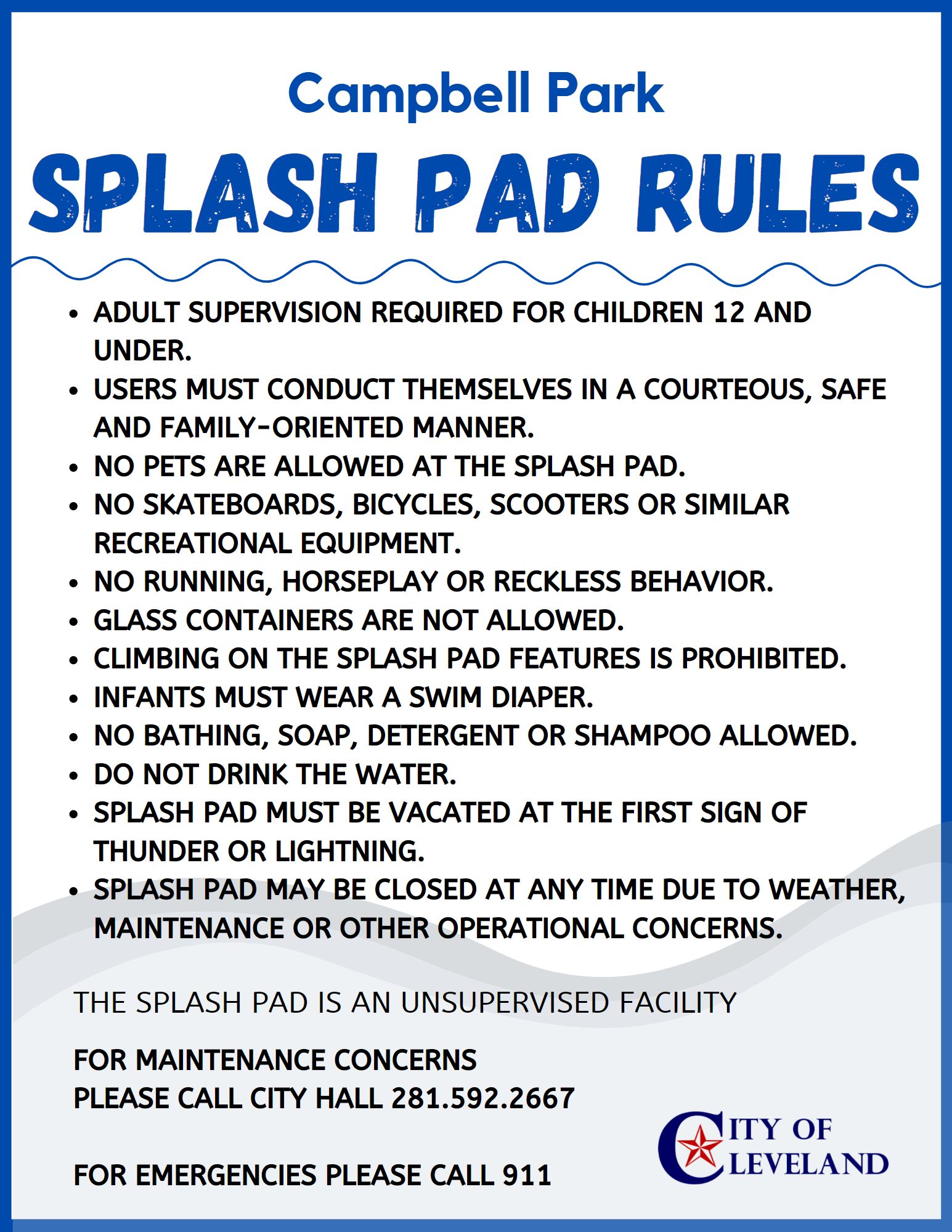 Splash Pad Rules